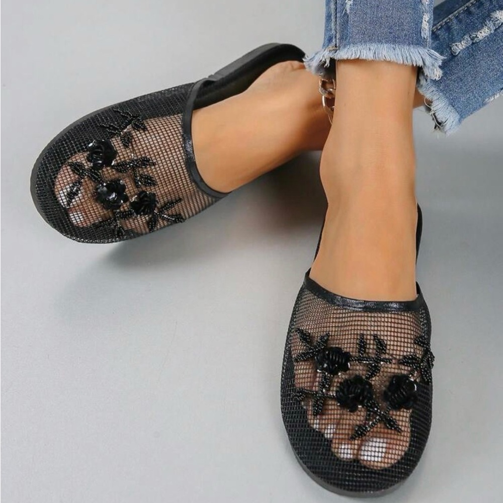 Accord Beaded Mesh Black Slippers - Picture 6 of 6